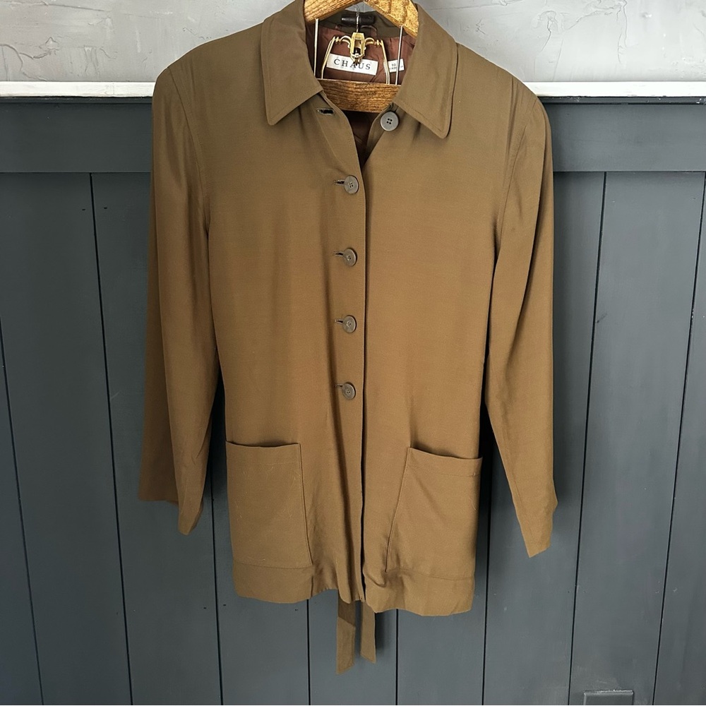 Vintage‎ 80s 90s Chaus Tan Skirt Suit Set Blazer Jacket Size 10/12